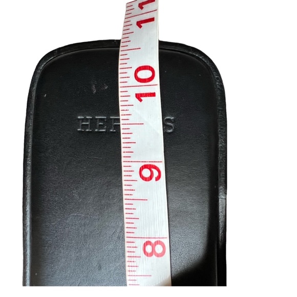 Hermes Black Leather Slide Sandals 41 Contrast Stitching Authentic - Picture 6 of 9